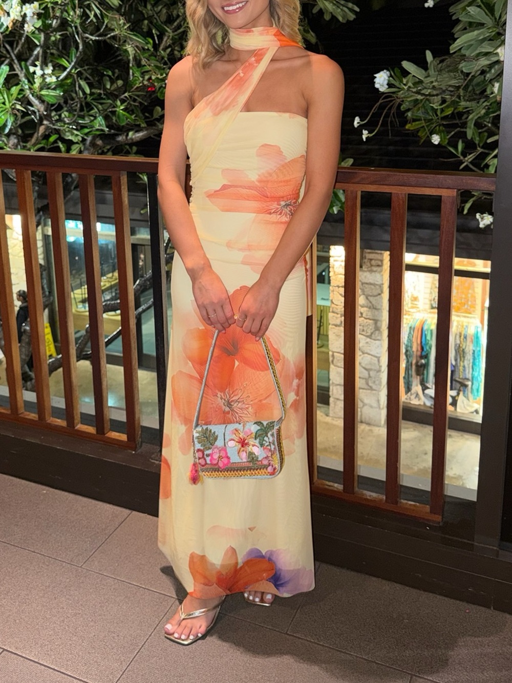 Yellow Floral Halter Maxi Dress